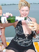These 3 hot MILFS are drinking champaign out on the dock and gettin frisky in these hot pics