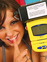 This sexy short haired brunnette teenie takes the long rod in these hot photos