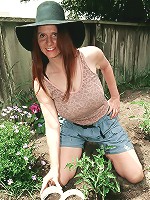 Busty mature babe in sexy red lingerie