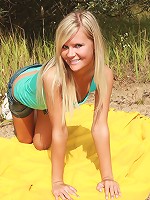 Stunning blonde Giselle has a favorite spot in the woods where she can have fun without fear of being caught. Usually she takes along some lucky guy, but today it;'s just her, the sunshine and her trusty dildo!