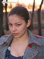 Fresh plumper in sexy stockings pulls her skirt up