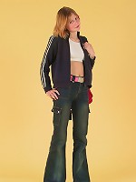 Cute teen first-timer strips naked to show off her lovely tits and bald pussy.