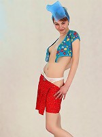 Crazy chick wears wild clothes and gets herself off.