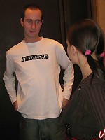 Brunette using the toilet