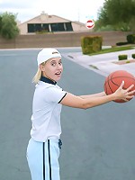 Tomboy plays with basketball then her pussy