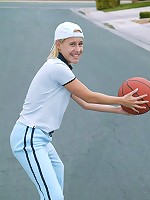 Tomboy plays with basketball then her pussy