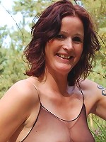 Sexy babe show off her aged beauty and unleashes her dirty side by show off her goods outdoors