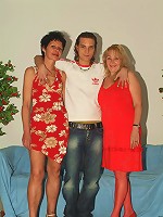 Horny older gals Eve and Eva take turns in grinding their slits on top of a meaty wang