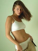 Brunette cutie in white lingerie