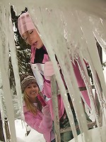 Adorable Czech lesbians muff diving in cold snow