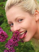 Horny Pinky June stripping and masturbating in park