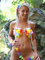 Blue-eyed blonde Pinky June shows off her natural beauty outdoors