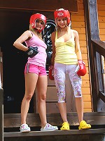 Blond and blue-eyed teen loves lesbo games outside