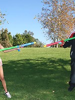 Hot brunette Adrianna Nevaeh has sex on sofa with cumshot