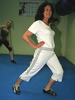 Mature women working out with and without clothes on