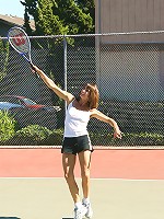 Athletic and mature Rose works her pussy out after playing tennis