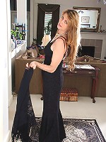 Elegant blonde Jose from AllOver30 strips and spreads in fishnets