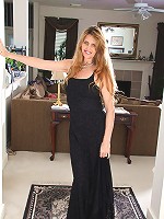 Elegant blonde Jose from AllOver30 strips and spreads in fishnets