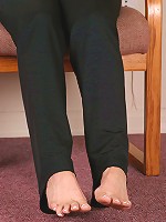 Blonde MILF plays with her feet and her pussy just for us