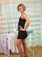 Small tittied housewife doing chores in the buff