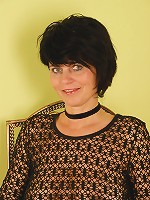 Eve from AllOver30 in hot black lingeries spreads her long legs wide