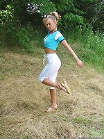 Maja kneels in the straw like a slut!