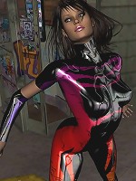 Ultra colorful PVC bodysuit on brunette in 3d!
