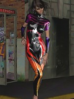 Ultra colorful PVC bodysuit on brunette in 3d!