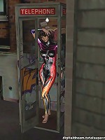 Ultra colorful PVC bodysuit on brunette in 3d!