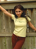 Brandy covers her teen tits outdoors