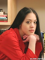 Sophisticated oriental teen poses in panties