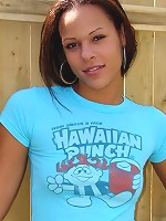 Denise in a tiny denim miniskirt