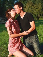 In the middle of this green field, these horny lovers race to take each others clothes off. They`re in a race to make each other filled with sexual pleasure.