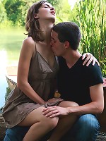 On the edge of the lake, these teen lovers take each other the edge of sexual pleasure. He brings her to an orgasm, the he explodes all over her perky teen tits.