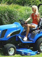 Franziska Takes Her Mower for a Ride
