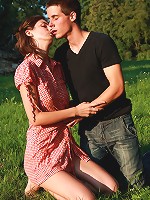 In the middle of this green field, these horny lovers race to take each others clothes off. They`re in a race to make each other filled with sexual pleasure.