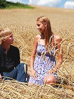 The soft hay in the middle of the field is the bed for these horny lovers. Sure there`s no walls and someone could see them, but that just turns them on more.