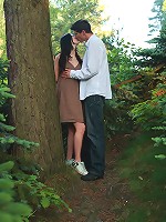 The sun is starting to go down on the forest outside of Dorf, but this teen`s cock is starting to go up as he fools around with this barely legal nympho near the campfire.