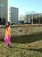 Rope jumping beauty strokes boobs