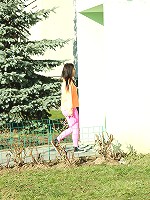 Rope jumping beauty strokes boobs