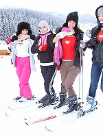 Blindfolded beauty touching clits