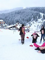 Blindfolded beauty touching clits