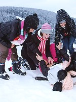 Blindfolded beauty touching clits