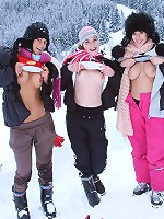 Blindfolded beauty touching clits