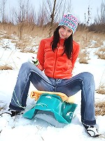 Handsome brunette fondles coochie