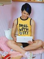 Horny sweetie enjoying his sperm