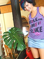 Teen cutie with blue hair railed