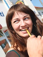 Teenage brunette pleasuring boner