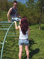 Lucky girl nailed in a big field