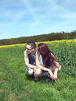 Lucky girl nailed in a big field